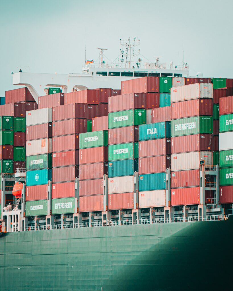 shipping boat stacked with crates