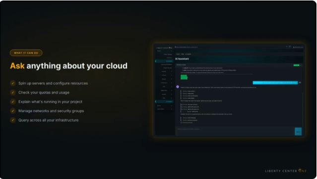 User entering a natural-language request in Liberty AI to manage resources within an OpenStack cloud environment.