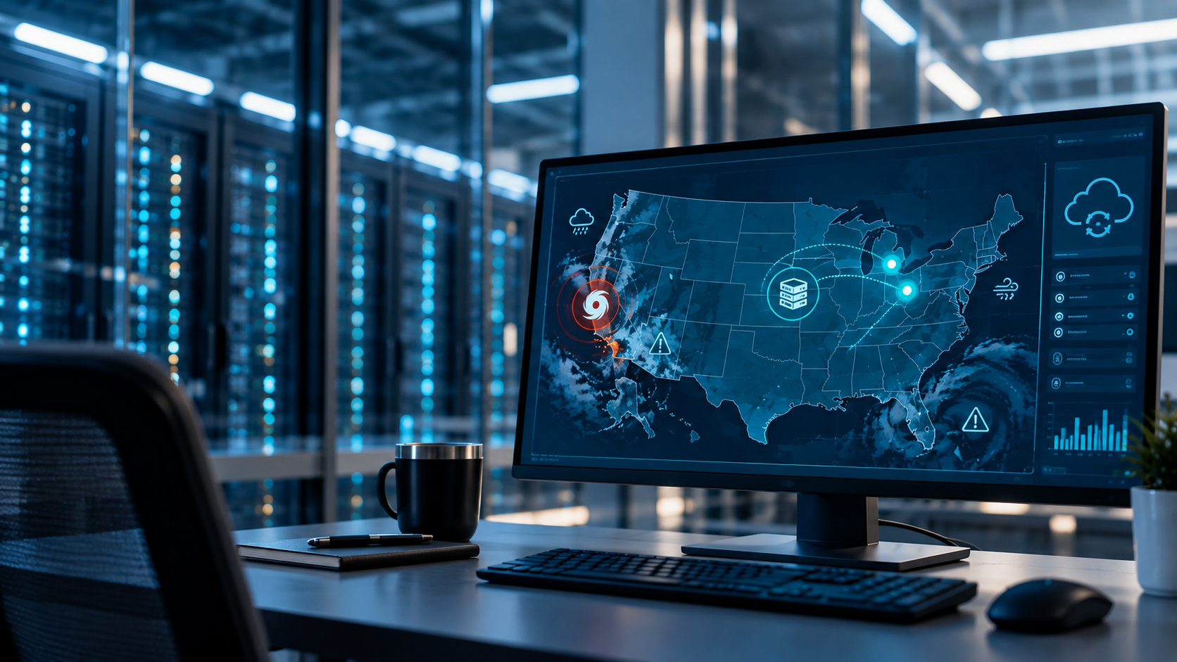 U.S. map illustrating how data center location affects disaster recovery and infrastructure risk